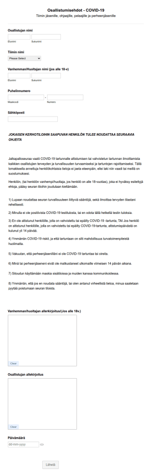 Osallistumisehdot COVID 19