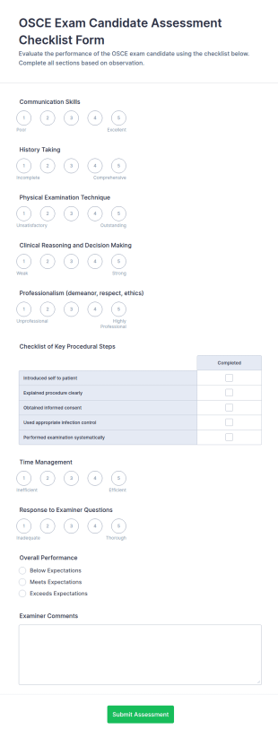 OSCE Exam Candidate Assessment Checklist Form Template