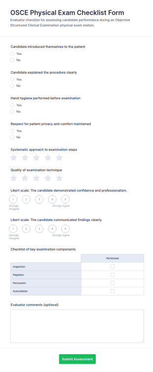 OSCE Physical Exam Checklist Form Template