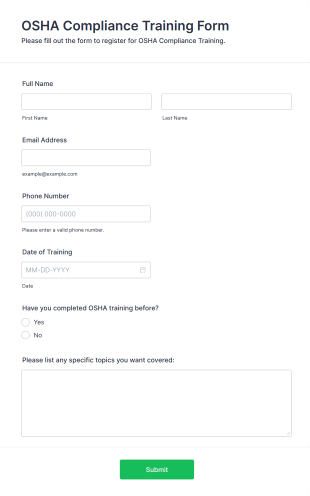 OSHA Compliance Training Form Form Template