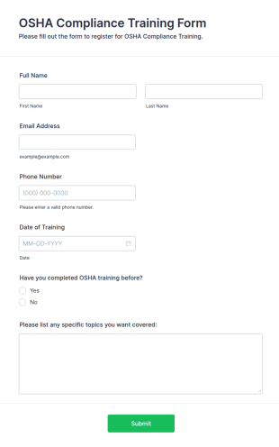 OSHA Compliance Training Form Template