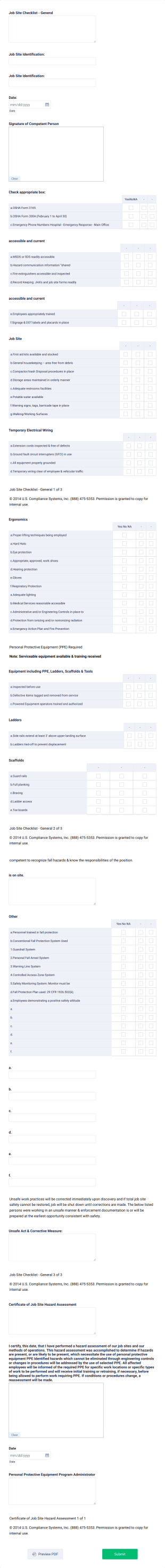 Safety Meeting Checklist Form Template