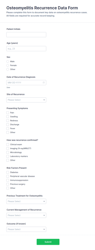 Osteomyelitis Recurrence Data Form Template