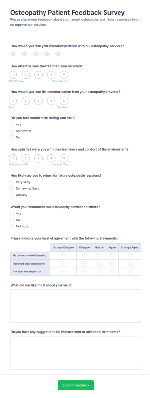 Osteopathy Patient Feedback Survey Form Template