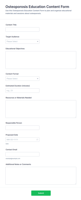 Osteoporosis Education Content Form Template