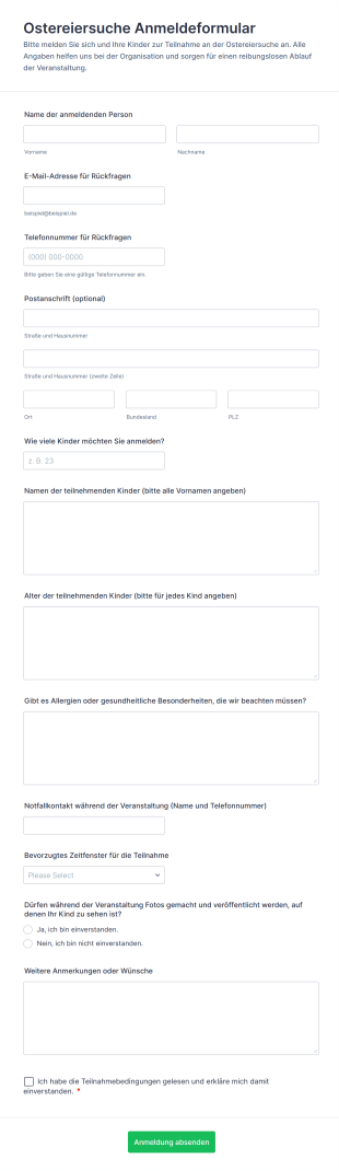 Ostereiersuche Anmeldeformular