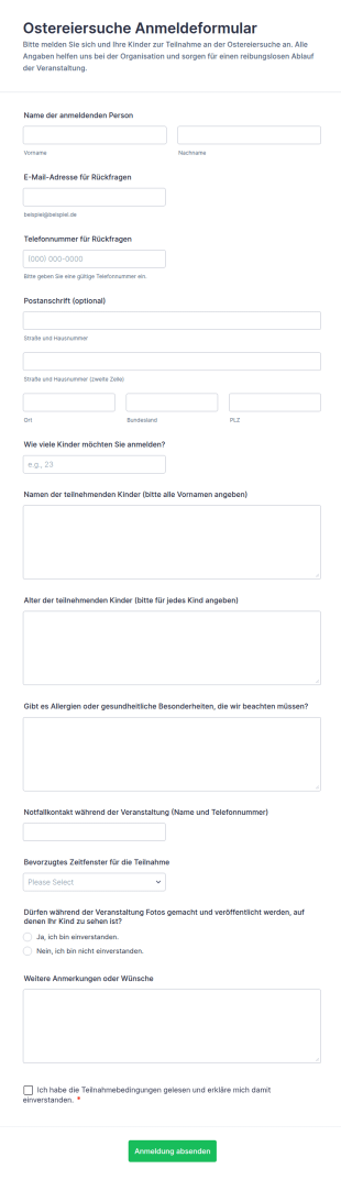 Ostereiersuche Anmeldeformular