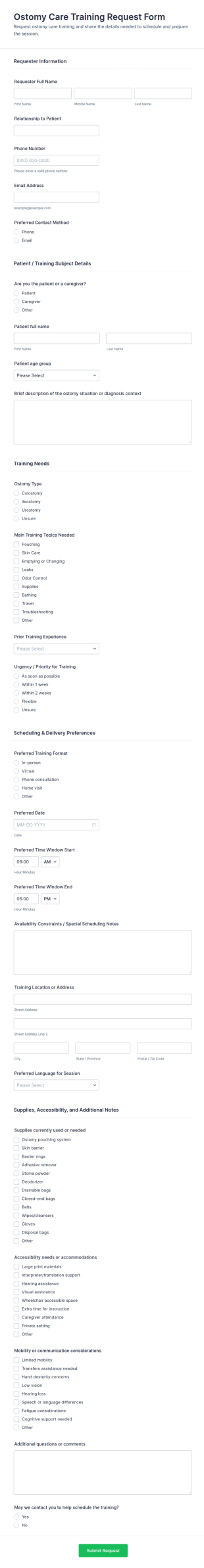 Ostomy Care Training Request Form Template