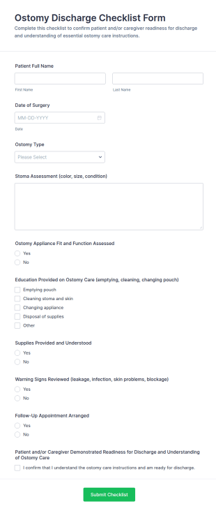 Ostomy Discharge Checklist Form Template