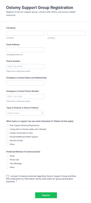 Ostomy Support Group Registration Form Template