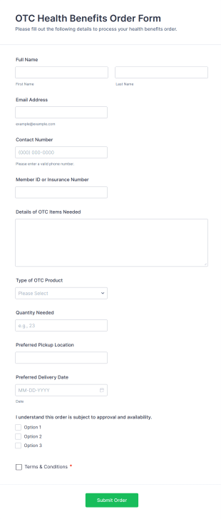 OTC Health Benefits Order Form Template