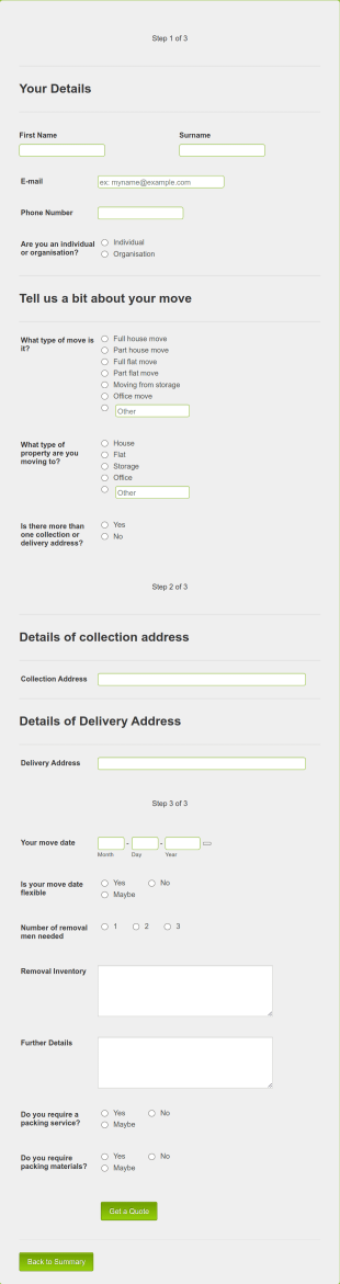 Home Removals Quote Template Form Template