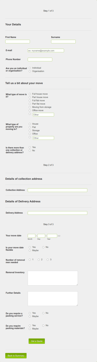 Home Removals Quote Template