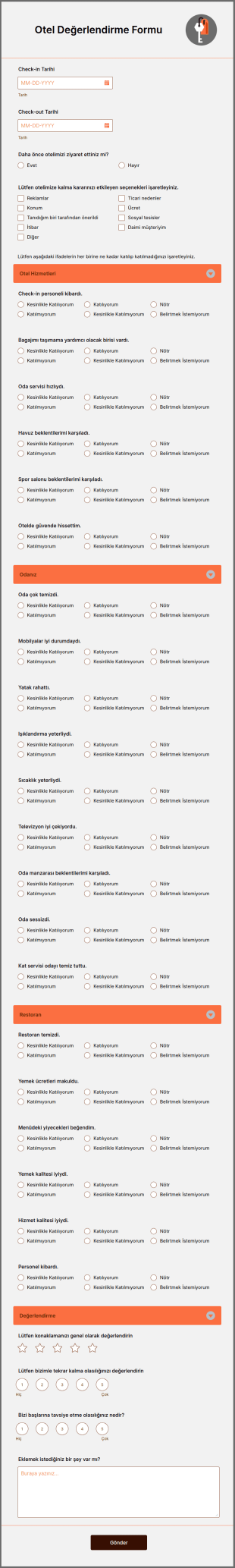 Otel Değerlendirme Form Şablonu