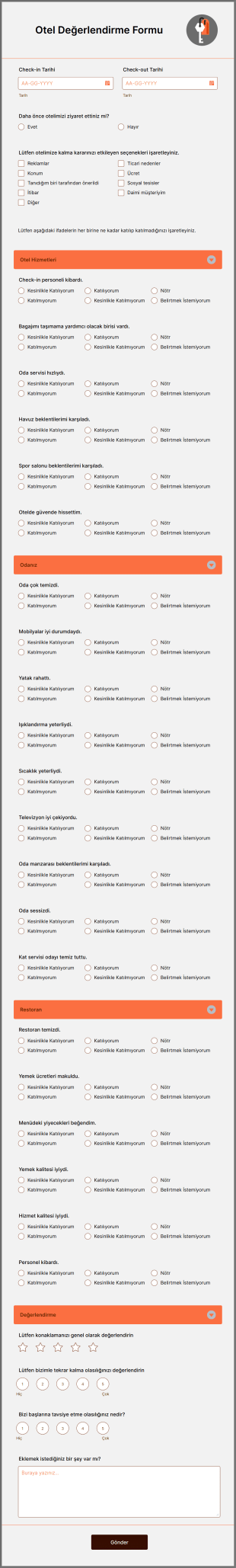 Otel Değerlendirme Form Şablonu