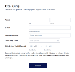 Otel Giriş Form Şablonu