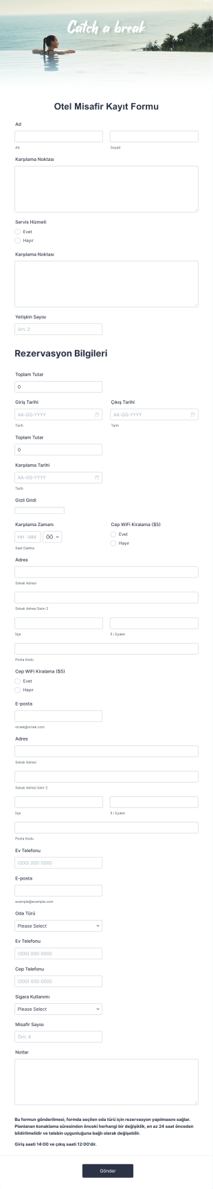 Otel Misafir Kayıt Form Şablonu