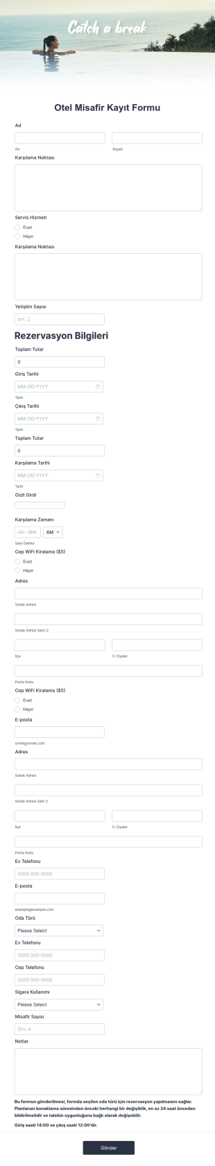 Otel Misafir Kayıt Form Şablonu