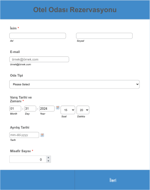 Otel Rezervasyon Formu Derin Mavi Tema Form Template