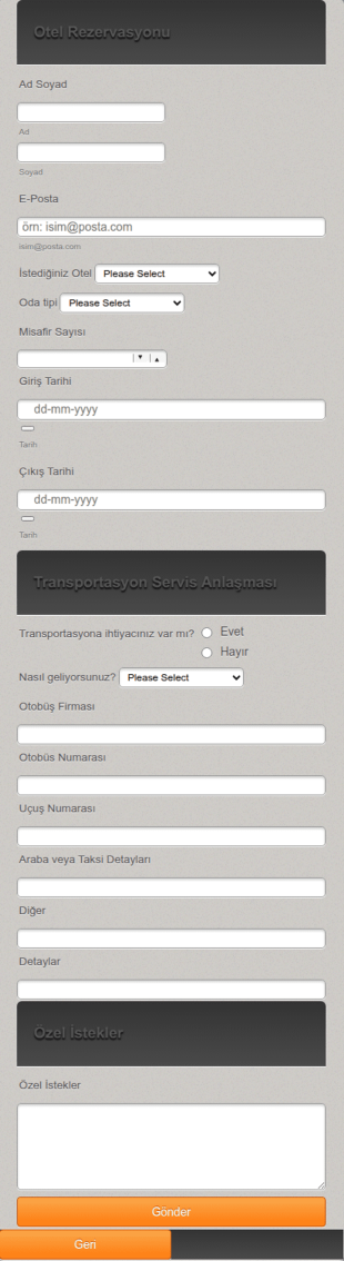 Otel Rezervasyon Formu Örneği Form Şablonu