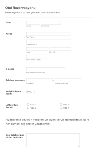 Otel Rezervasyon Form Template