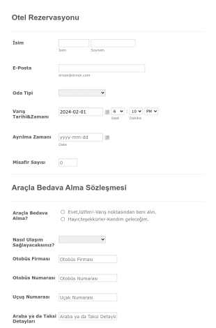 Otel Rezervasyonu Formu Deep Blue Teması Form Template