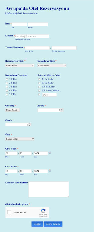 Otel Rezervasyonu Form Template