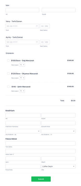 Otel Rezervasyonu Ödeme Form Şablonu