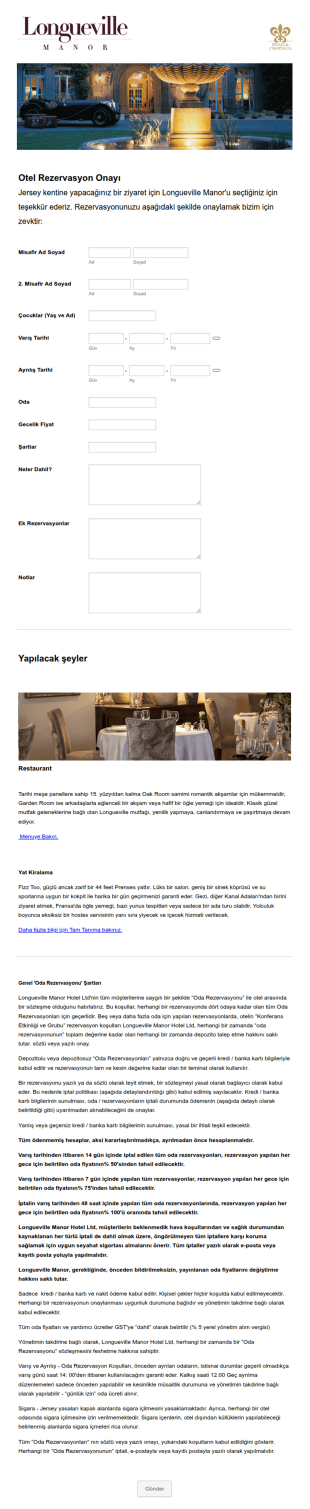 Otel Yer Ayırtma Form Şablonu