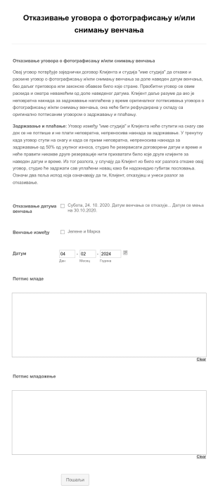 Отказивање Уговора о Фотографисању Венчања