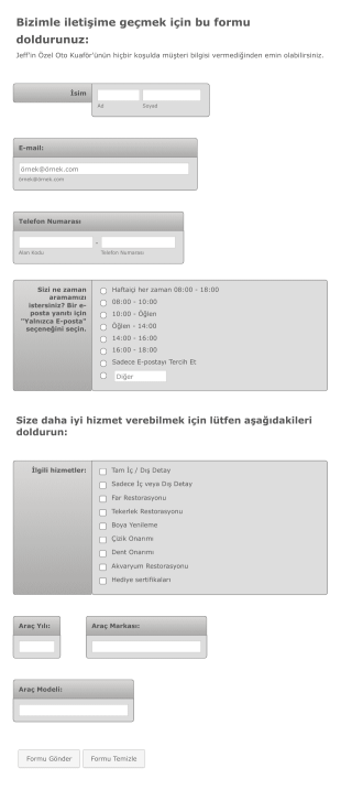 Oto Kuaför İletişim Form Template