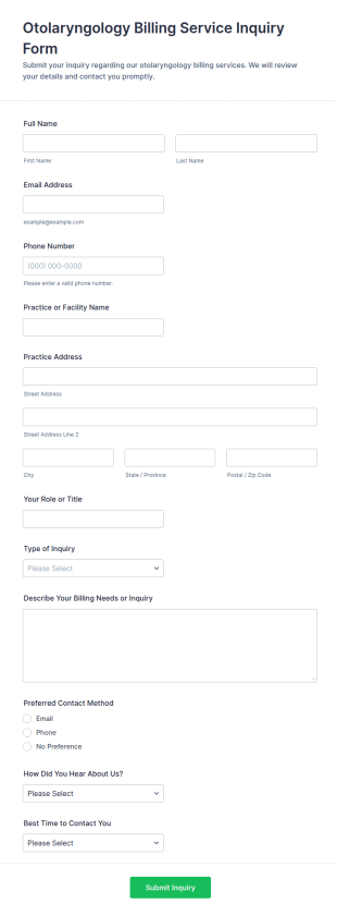 Otolaryngology Billing Service Inquiry Form Template