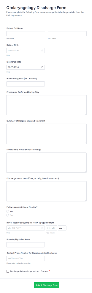 Otolaryngology Discharge Form Template