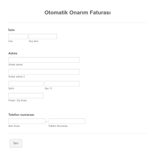 Otomatik Onarım Faturası Form Şablonu