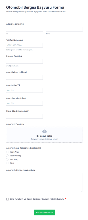 Otomobil Sergisi Başvuru Form Template