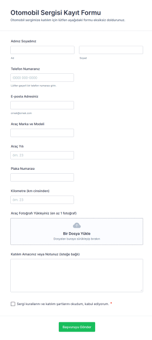 Otomobil Sergisi Kayıt Form Template