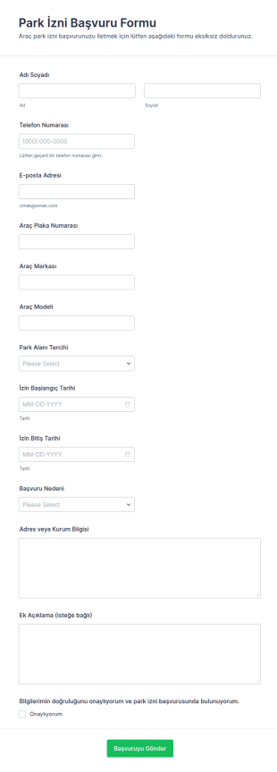 Otopark İzin Talep Form Şablonu