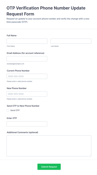 OTP Verification Phone Number Update Request Form Template