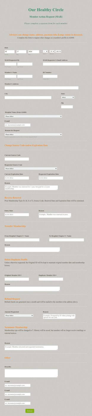 Our Healthy Circle Mar Form Template