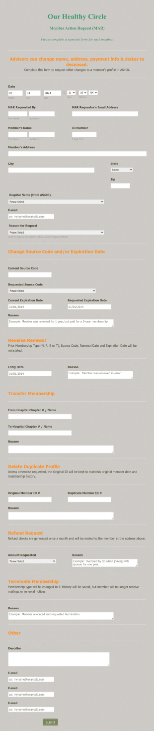 Our Healthy Circle Mar Form Template