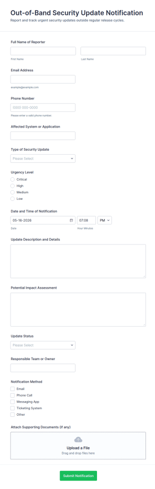 Out Of Band Security Update Notification Form Template