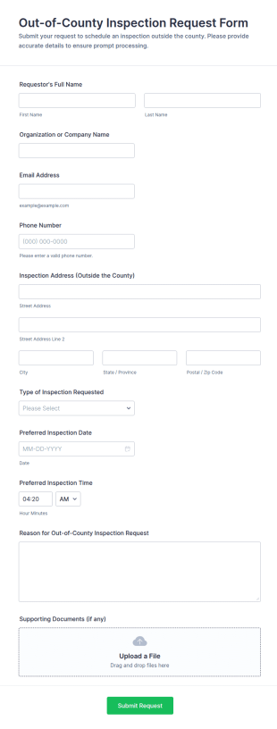 Out Of County Inspection Request Form Template