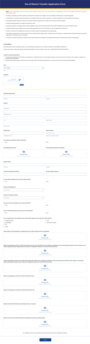 Out Of District Transfer Application Form Template