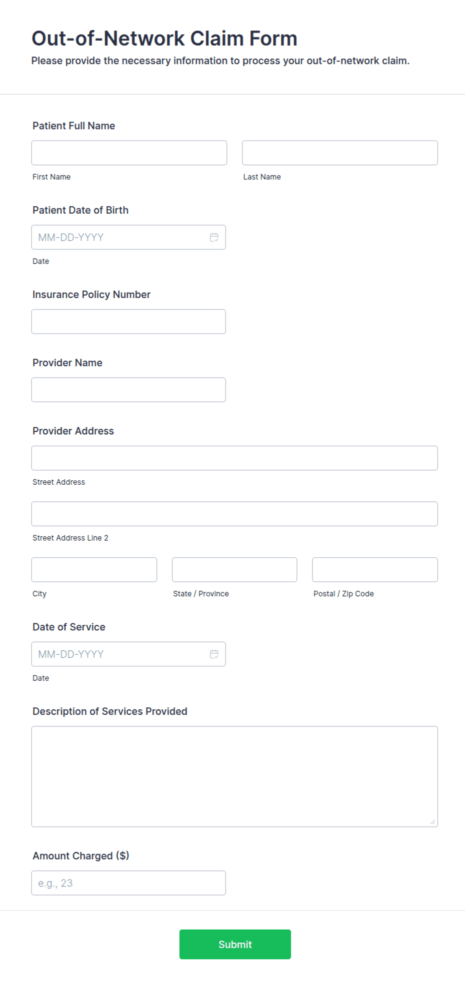 Out of Network Claim Form Template Jotform out-of-network-claim-form-template-jotform