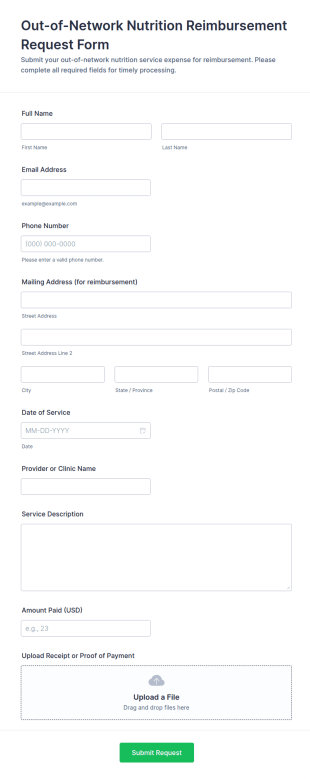 Out Of Network Nutrition Reimbursement Request Form Template