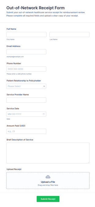 Out Of Network Receipt Form Template