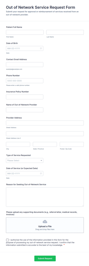 Out Of Network Service Request Form Template