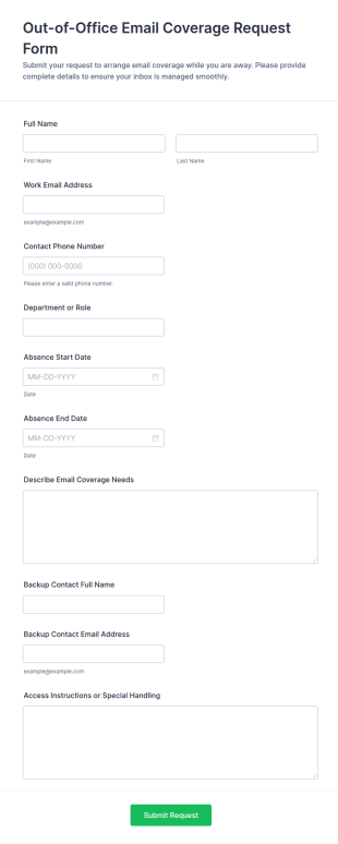 Out Of Office Email Coverage Request Form Template