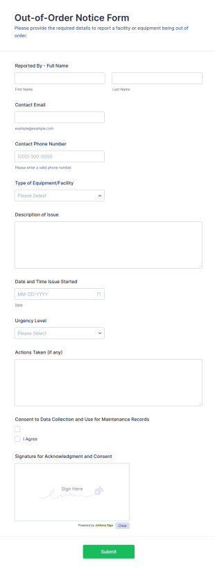 Out Of Order Notice Form Template