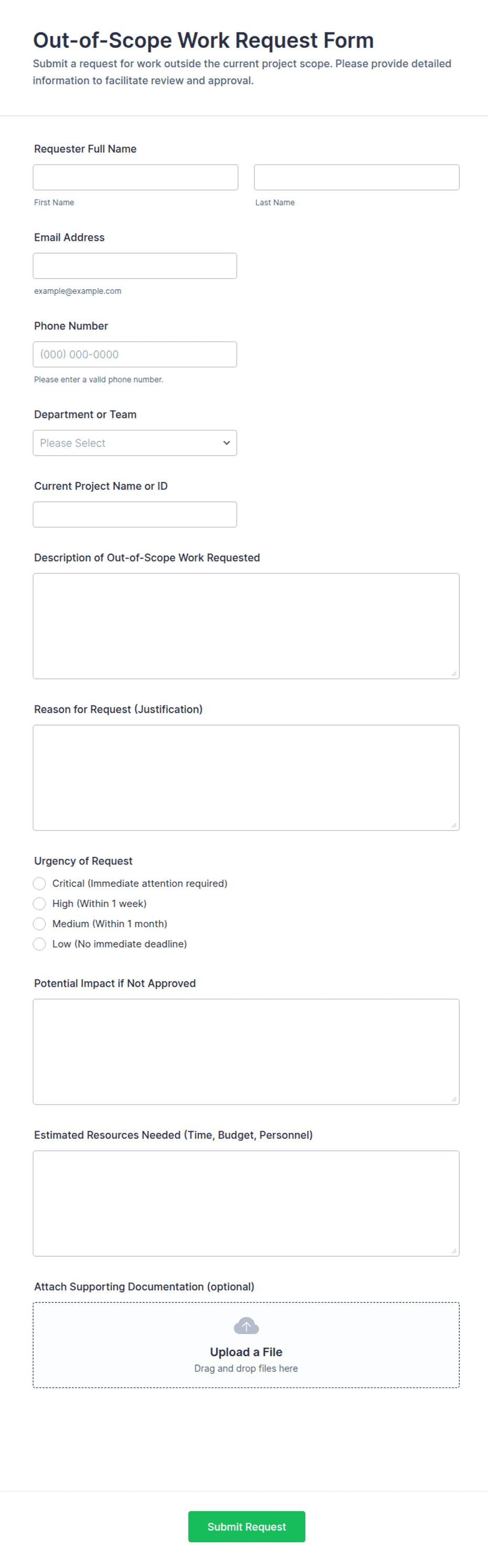 Out-of-Scope Work Request Form Template | Jotform